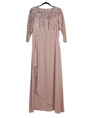 ALEX EVENINGS Womens Long Lace Top Dress with Empire Waist In Rose Size 6